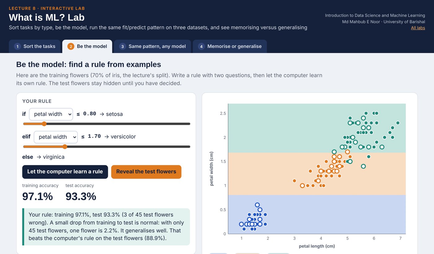 Screenshot of the What is ML? Lab